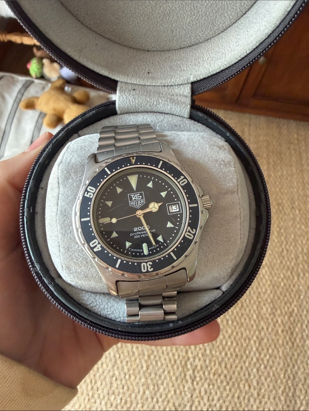 Tag Heuer Silver Stainless Steel Watch with Black Dial